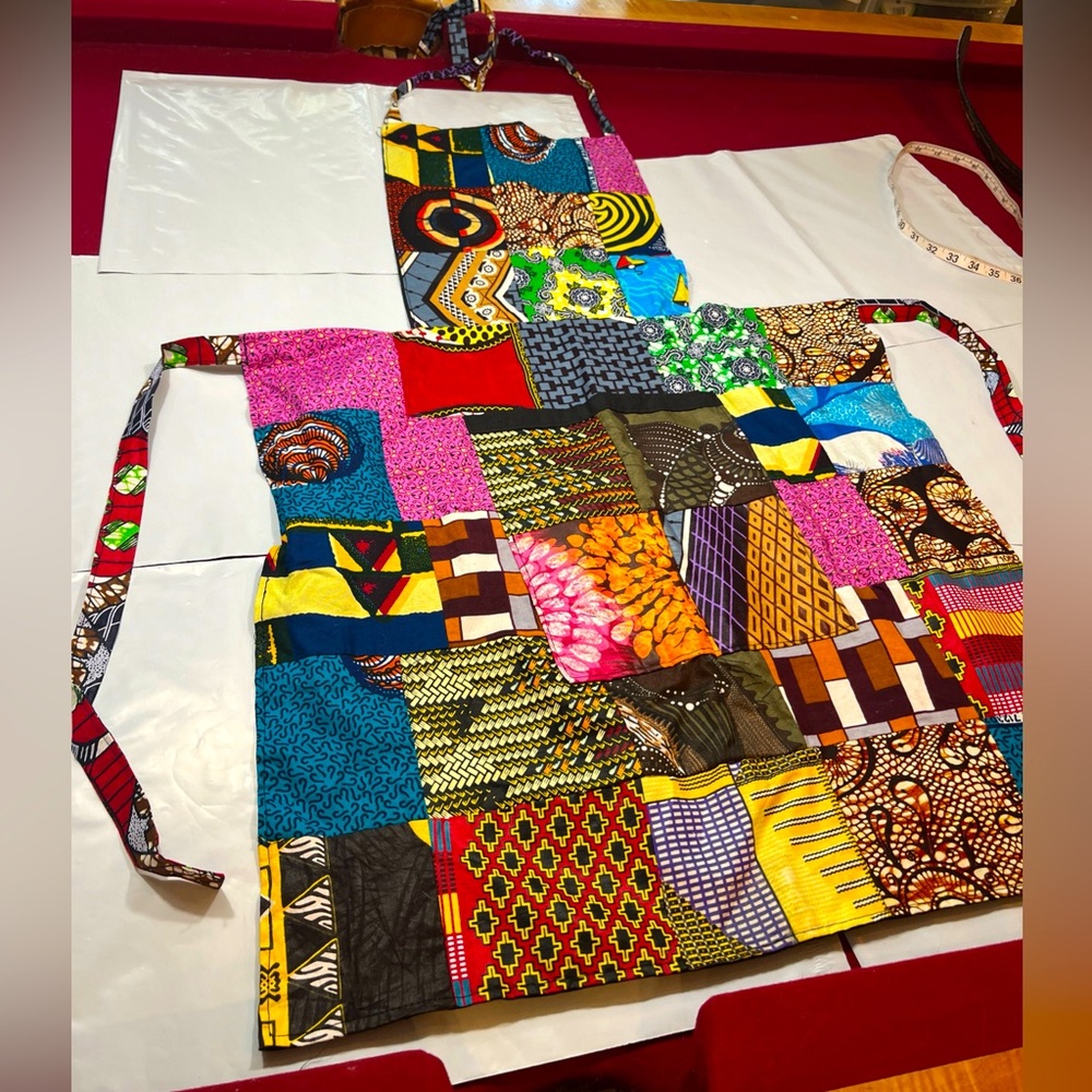 PATCHWORK APRON hand made NEW colorful Mixed Print Cotton Lined Art To Wear OS